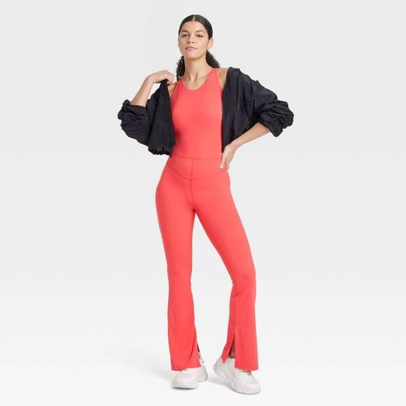 JoyLab -  Women's High Neck Flare Active Bodysuits Yo Red - Picture 3 of 3